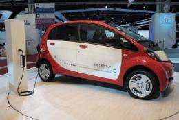 A Mitsubishi MiEV electric car is presented at the Paris Auto Show