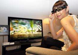 A model displays a new Sony 3D television in Tokyo