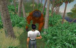 A Second Life avatar interacts with an orang-utan on WWF's Conservation Island