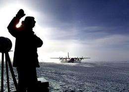 A worker is seen at the US controlled Amundsen-Scott South Pole base in Antartica