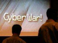 "Cyber war!" flashes on the screen at an Internet security conference
