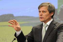 European Union Commissioner for Agriculture Dacian Ciolos talks to the media