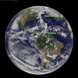 GOES-13 sees an unholy matrimony: Nicole and low pressure swamp the US East Coast