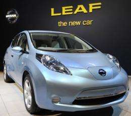 Japan's Nissan Motor's Leaf electric vehicle at the company's global headquarters in Yokohama