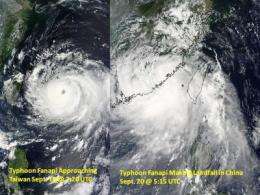 NASA captures very heavy rain in Typhoon Fanapi and 2 landfalls