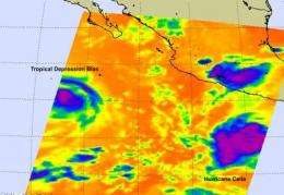 NASA's Aqua and Terra satellites view Tropical Storms Blas and Celia