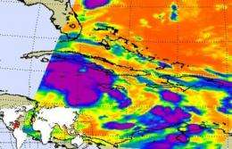 NASA sees colder cloud-top temps in new Tropical Depression 16, warnings up