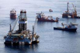 Ships work near the site of the BP Deepwater Horizon oil spill in the Gulf of Mexico in August 2010