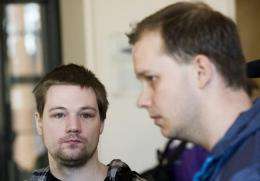 Two co-founders of the file-sharing website, The Pirate Bay, Fredrik Neij (L) and Peter Sunde