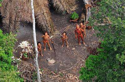 Undated handout picture released by Survival International of what they say are uncontacted Indians