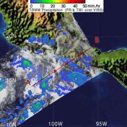 NASA's TRMM Satellite sees Tropical Depression 2-E dissipating