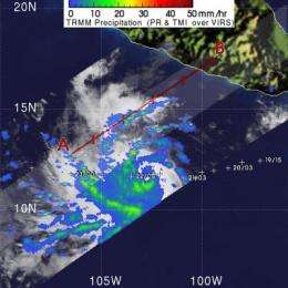 NASA's TRMM satellite sees Hurricane Celia's moderate rainfall
