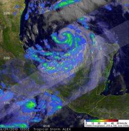 NASA's TRMM satellite sees heavy rainfall in Hurricane Alex