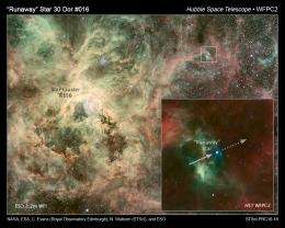 Hubble catches heavyweight runaway star speeding from 30 Doradus
