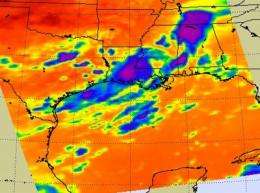 NASA's Aqua Satellite sees TD5's remnants stretched out in US south