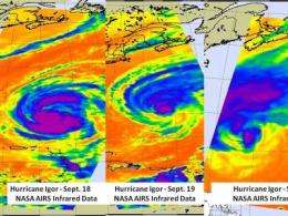 NASA's MODIS and AIRS instruments watch Igor changing shape, warming over 3 days