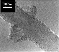‘Flying' nanotubes are strong and hard; This spectroscopic image of the nanotube tip shows the strong modification