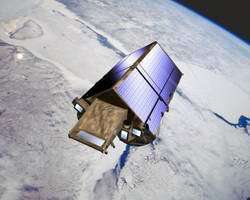 Artist's impresssion of the CryoSat satellite in orbit