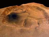 Fractured crater near Valles Marineris on Mars