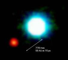 Image of the brown dwarf object 2M1207 (centre) and the fainter object (GPCC) seen near it