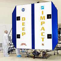 Deep Impact's solar panels are opened for testing. Credit: NASA