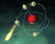 Cartoon of an atom emitting a photon