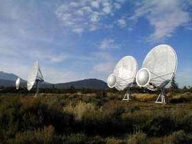 Three prototype radio dishes now in place at Hat Creek Observatory in northern California