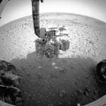 Spirit. This image taken by the front hazard-identification camera on the Mars Exploration Rover Spirit, shows the rover's robot