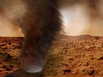 An artist's concept of a Martian dust devil