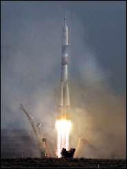 A Soyuz rocket blasts off from the Baikonur space centre in Kazakhstan