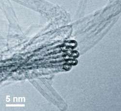 An electron microscope image shows a bundle of nanotubes.