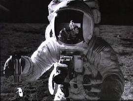 An astronaut on the Moon.