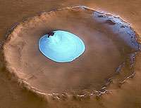Water ice in crater at Martian north pole