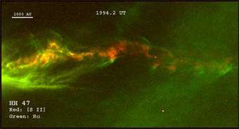 Hubble movies show traffic jam in stellar jets