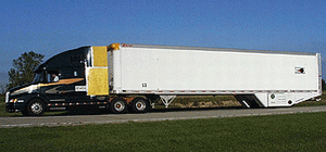 Side view of test truck shows aerodynamic improvements made to reduce drag and improve fuel efficiency