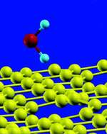 A water molecule interacts with a carbon nanostructure
