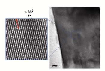 An electron micrograph of lithium nickel manganese oxide