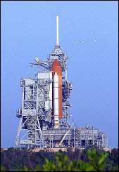 The space shuttle Discovery sits on launch pad 39B at the Kennedy Space Center