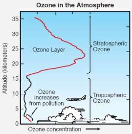The ozone layer is located about 15+ km above Earth's surface.