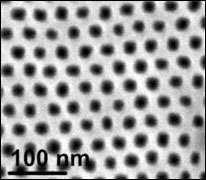 A view of the nanopatterned silicon surface, showing the array of nanocavities