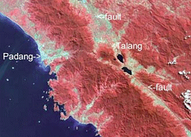 A Landsat photo of Indonesia's Talang volcano.