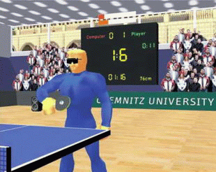 Humanoid avatar plays a competitive game of table tennis