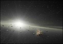 Artist's rendition released by NASA shows an asteroid belt in orbit around a star