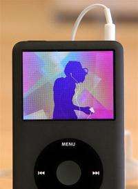 An Apple iPod plays an iPod commercial at an Apple Store July 2009 in San Francisco, California