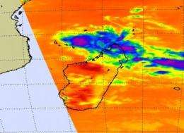 Aqua satellite sees Tropical Storm Bongani approaching Mozambique Channel