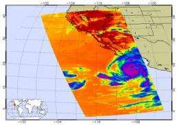 NASA infrared imagery sees landfalling Jimena, weak Kevin and pyrocumulus clouds