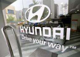 The logo of South Korean auto-maker Hyundai Motors in Seoul
