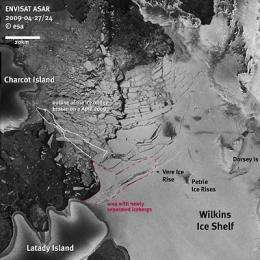 Satellite imagery shows fragile Wilkins Ice Shelf destabilised