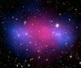 A clear separation between dark and ordinary matter during a clash 5.7 billion light years from Earth