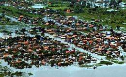 Aerial view of a flooded area in Bolivia in 2007